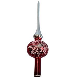 Liberty Bell Tree Topper Red/White/Silver Blown Glass 9" Vintage Christmas